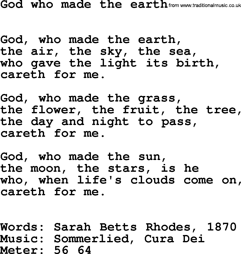 Hymns Ancient and Modern Hymn: God Who Made The Earth, lyrics with midi music