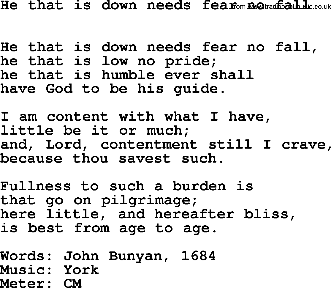 Hymns Ancient and Modern Hymn: He That Is Down Needs Fear No Fall, lyrics with midi music