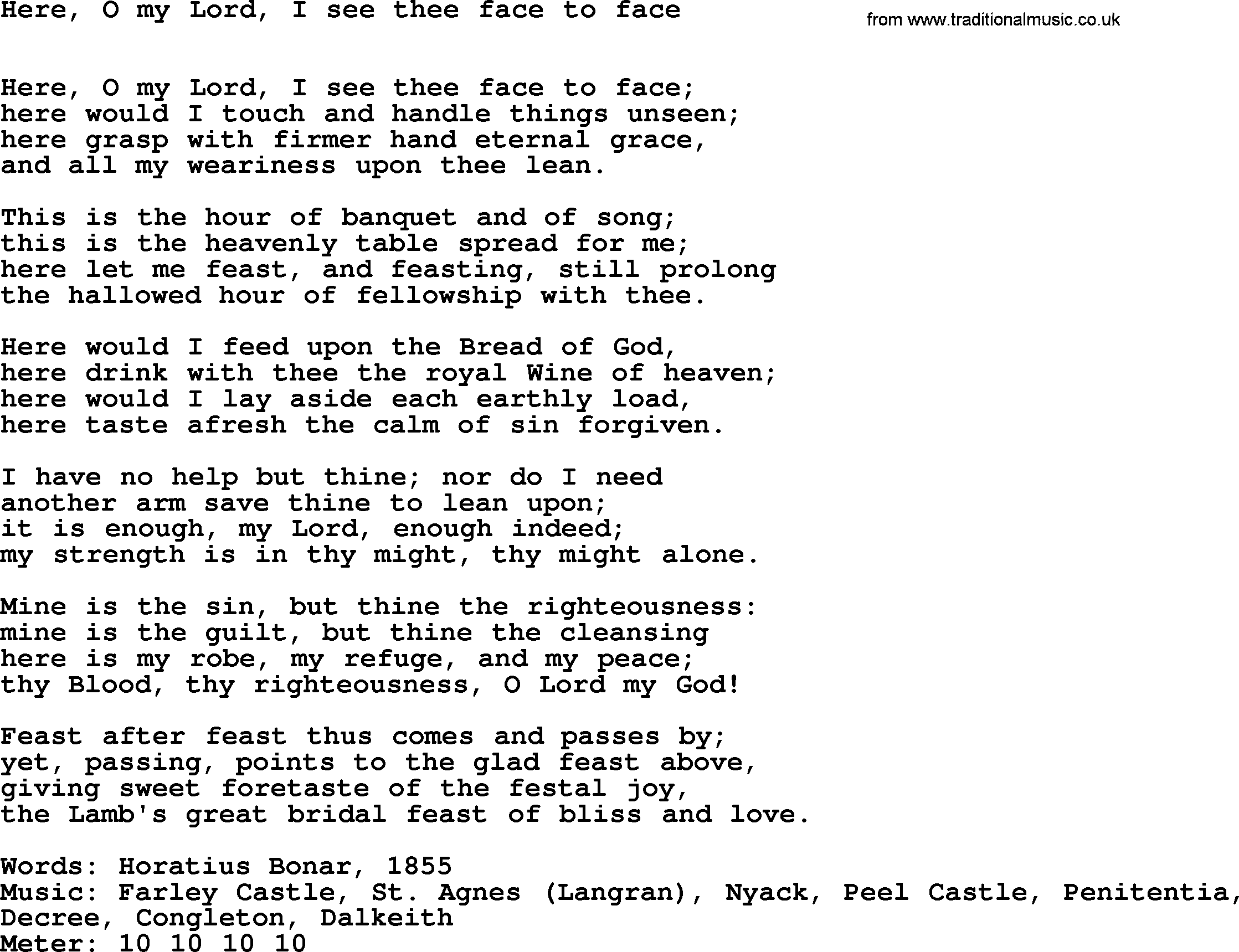 Hymns Ancient and Modern Hymn: Here, O My Lord, I See Thee Face To Face, lyrics with midi music