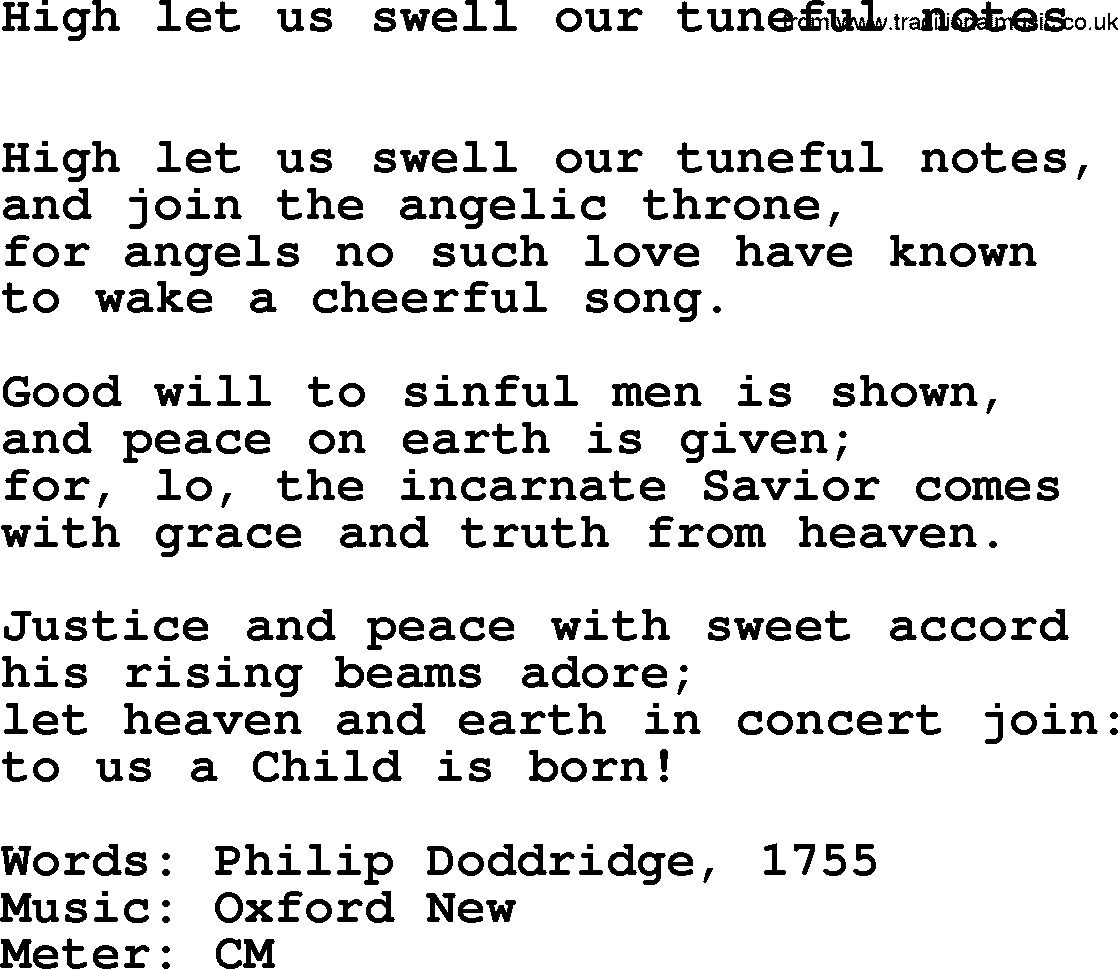 Hymns Ancient and Modern Hymn: High Let Us Swell Our Tuneful Notes, lyrics with midi music