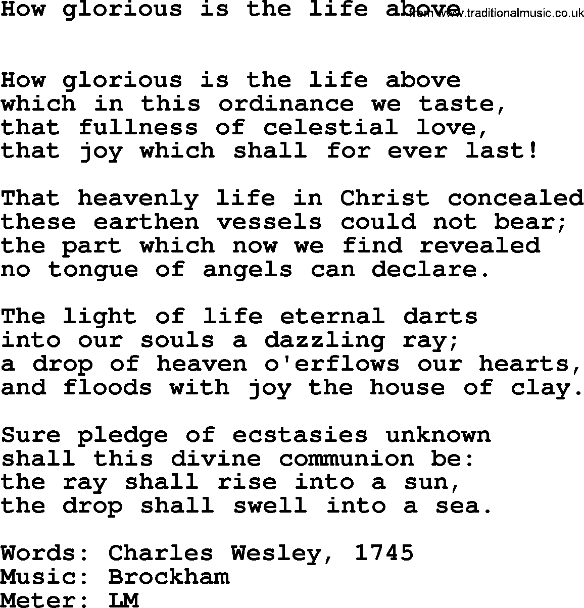 Hymns Ancient and Modern Hymn: How Glorious Is The Life Above, lyrics with midi music