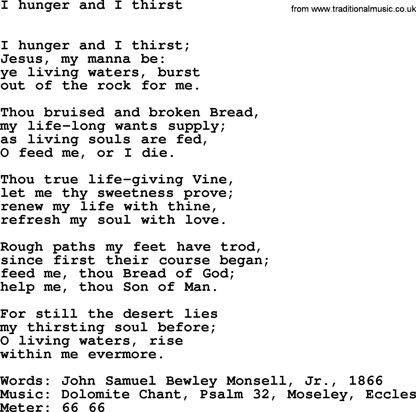 Hymns Ancient and Modern Hymn: I Hunger And I Thirst, lyrics with midi music