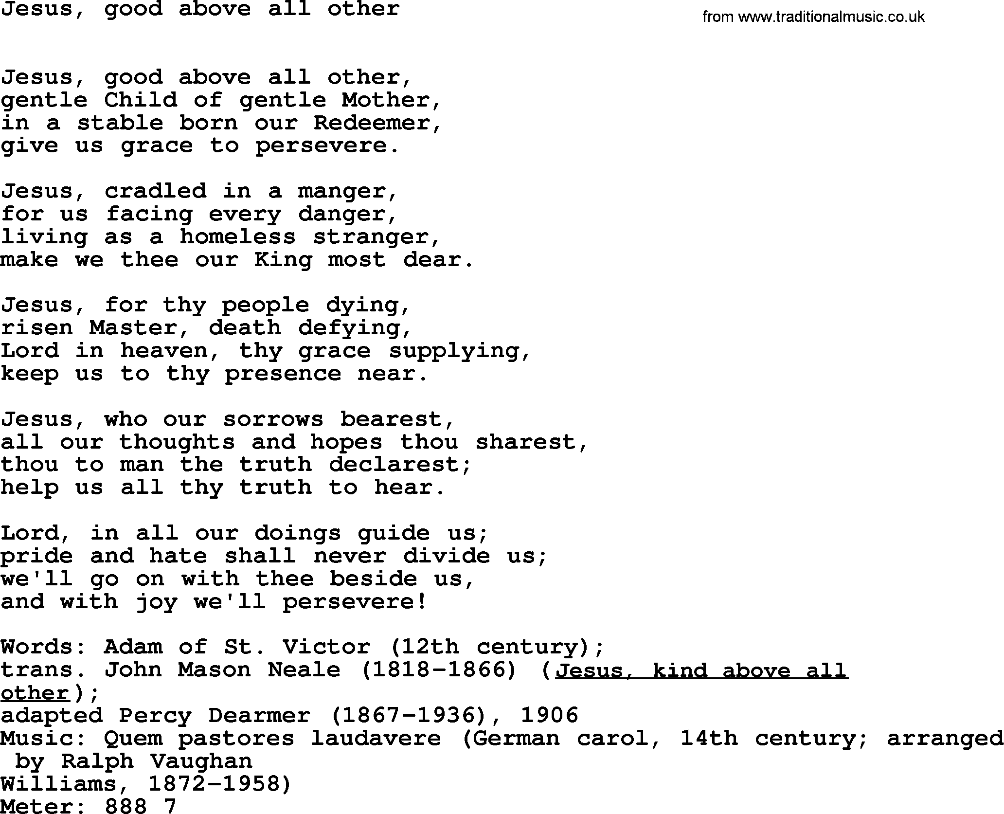 Hymns Ancient and Modern Hymn: Jesus, Good Above All Other, lyrics with midi music