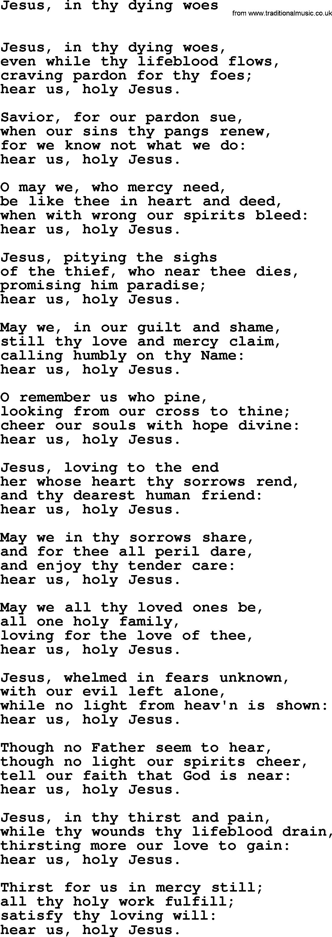 Hymns Ancient and Modern Hymn: Jesus, In Thy Dying Woes, lyrics with midi music