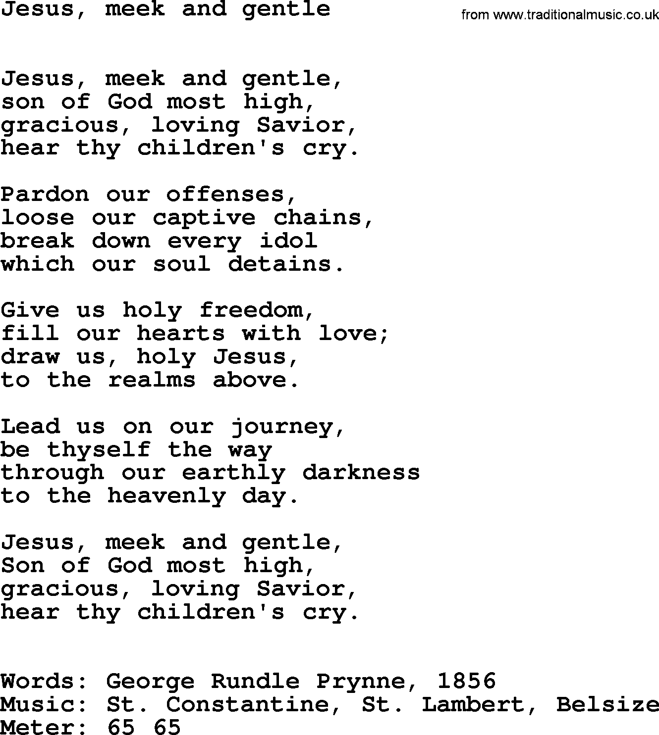 Hymns Ancient and Modern Hymn: Jesus, Meek And Gentle, lyrics with midi music
