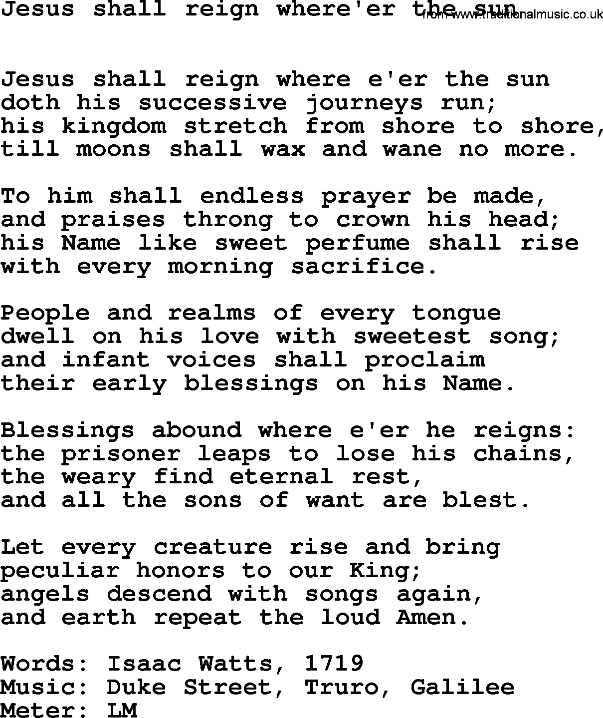 Hymns Ancient and Modern Hymn: Jesus Shall Reign Where'er The Sun, lyrics with midi music