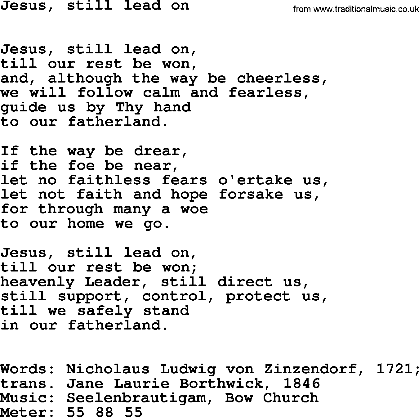 Hymns Ancient and Modern Hymn: Jesus, Still Lead On, lyrics with midi music