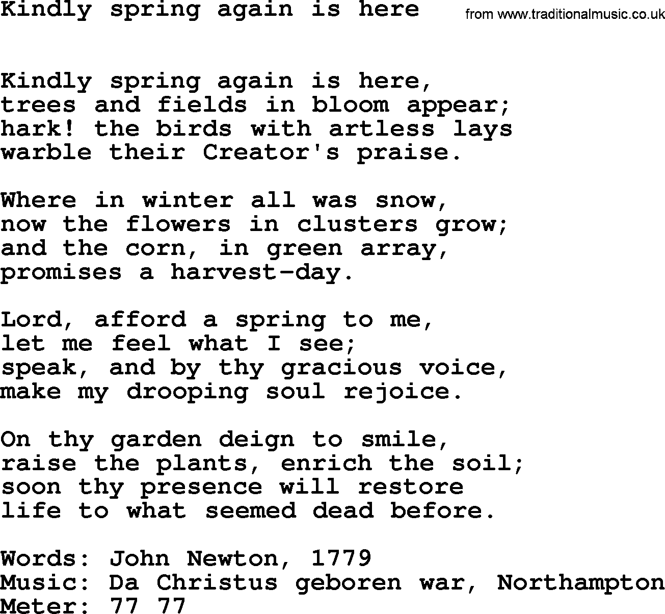 Hymns Ancient and Modern Hymn: Kindly Spring Again Is Here, lyrics with midi music