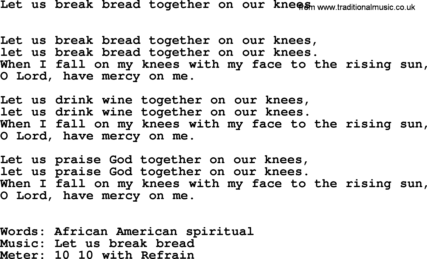 Hymns Ancient and Modern Hymn: Let Us Break Bread Together On Our Knees, lyrics with midi music