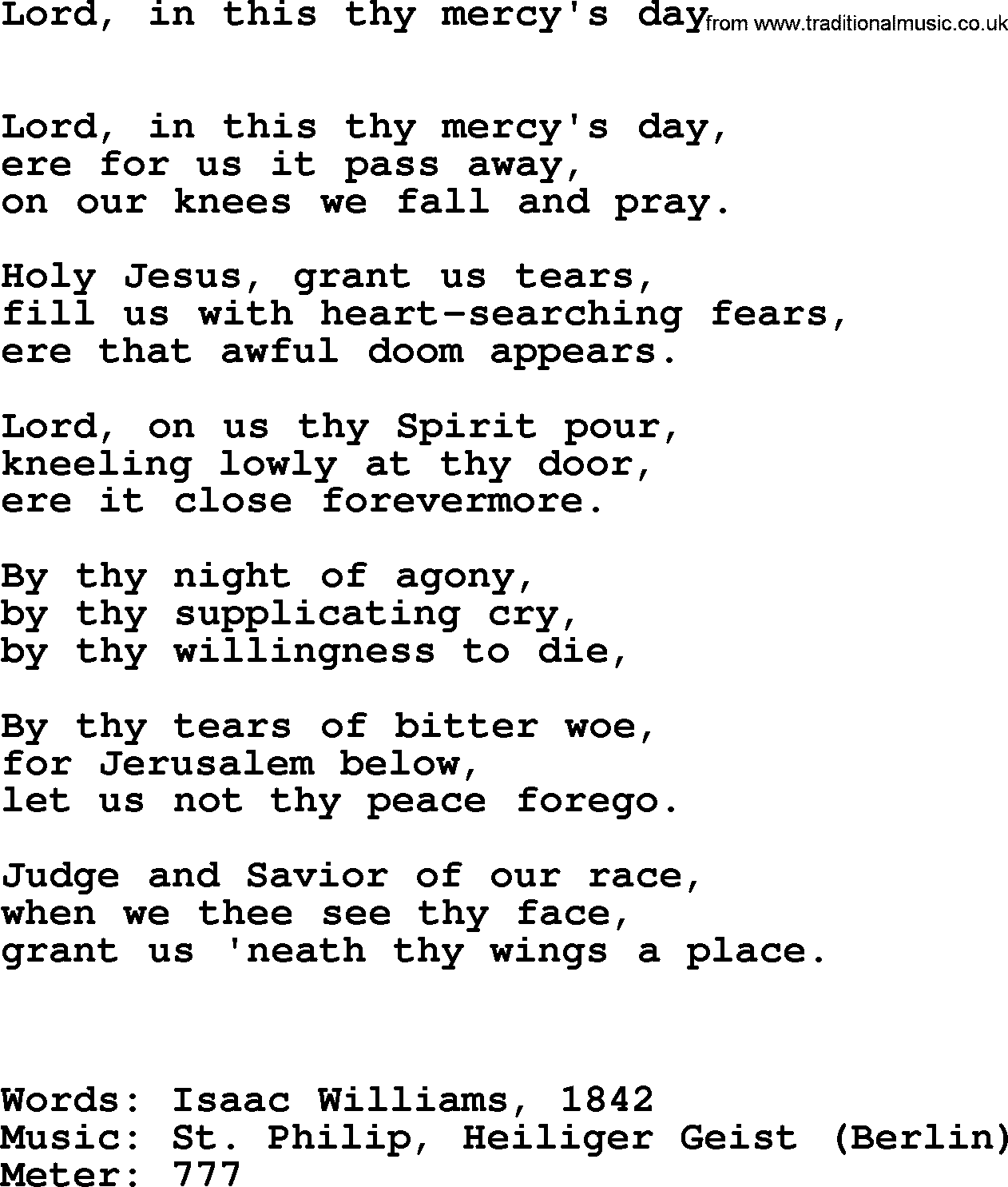 Hymns Ancient and Modern Hymn: Lord, In This Thy Mercy's Day, lyrics with midi music