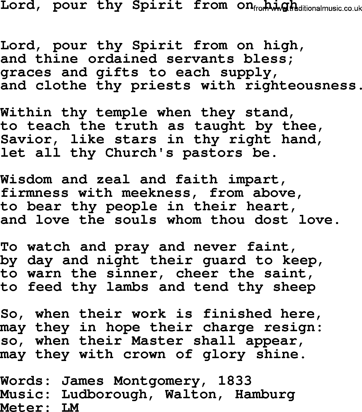 Hymns Ancient and Modern Hymn: Lord, Pour Thy Spirit From On High, lyrics with midi music