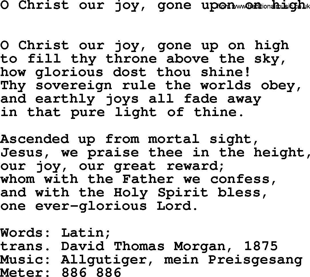 Hymns Ancient and Modern Hymn: O Christ Our Joy, Gone Upon On High, lyrics with midi music