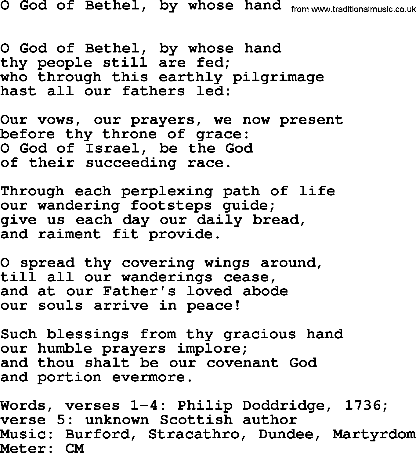 Hymns Ancient and Modern Hymn: O God Of Bethel, By Whose Hand, lyrics with midi music