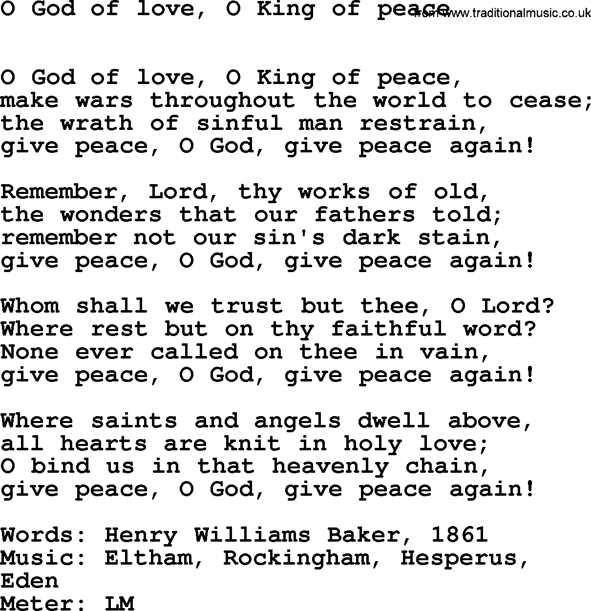 Hymns Ancient and Modern Hymn: O God Of Love, O King Of Peace, lyrics with midi music
