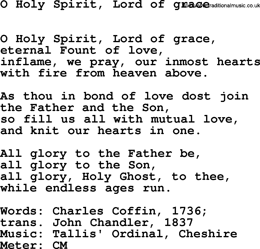 Hymns Ancient and Modern Hymn: O Holy Spirit, Lord Of Grace, lyrics with midi music