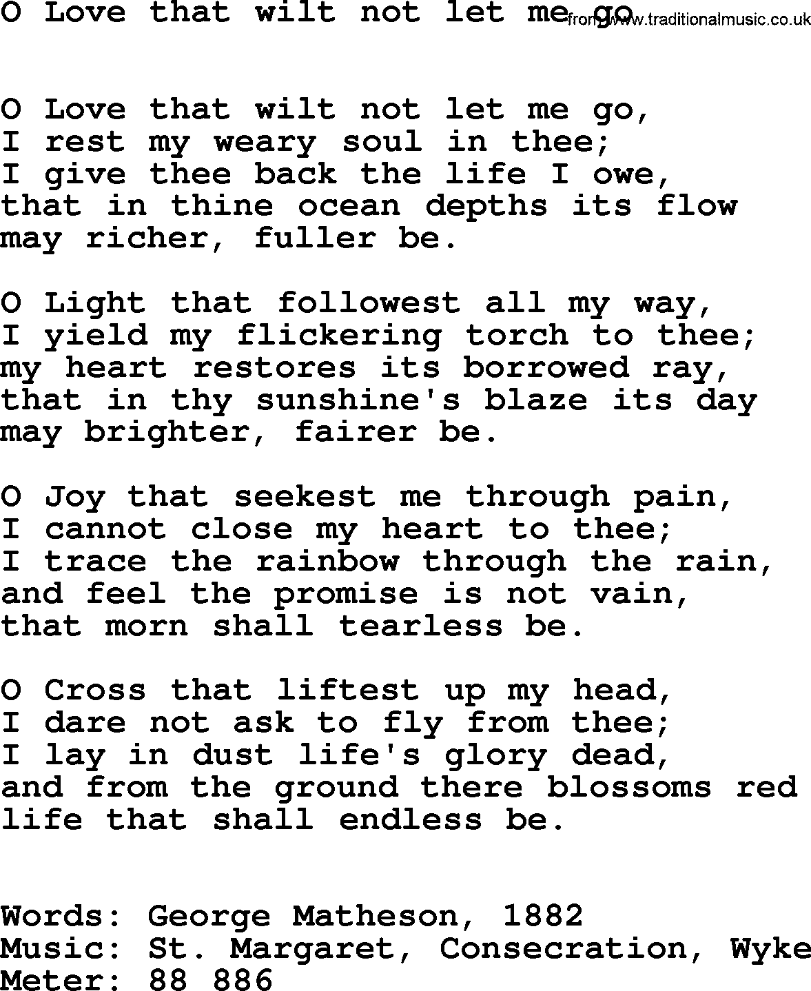 Hymns Ancient and Modern Hymn: O Love That Wilt Not Let Me Go, lyrics with midi music
