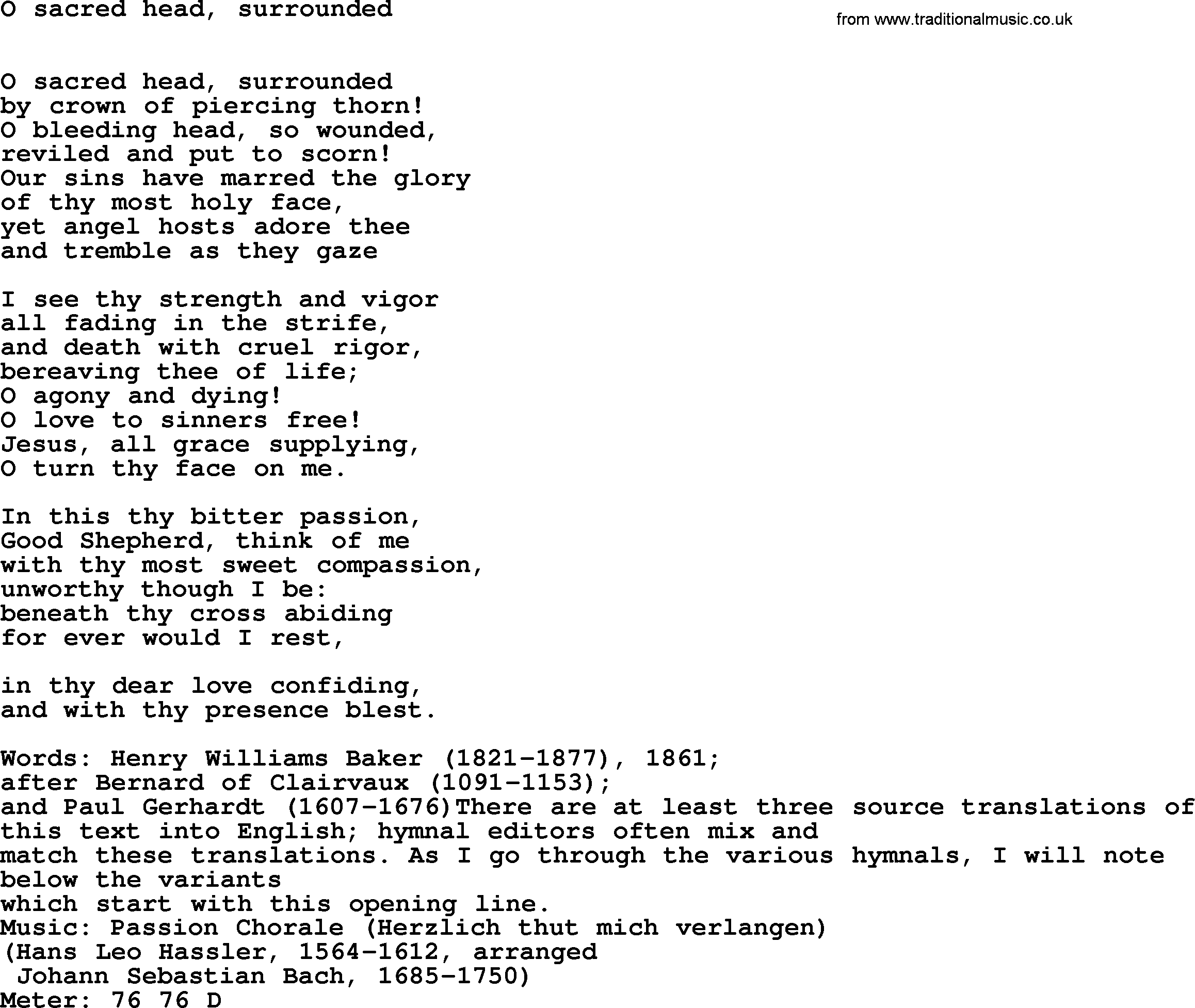 Hymns Ancient and Modern Hymn: O Sacred Head, Surrounded, lyrics with midi music