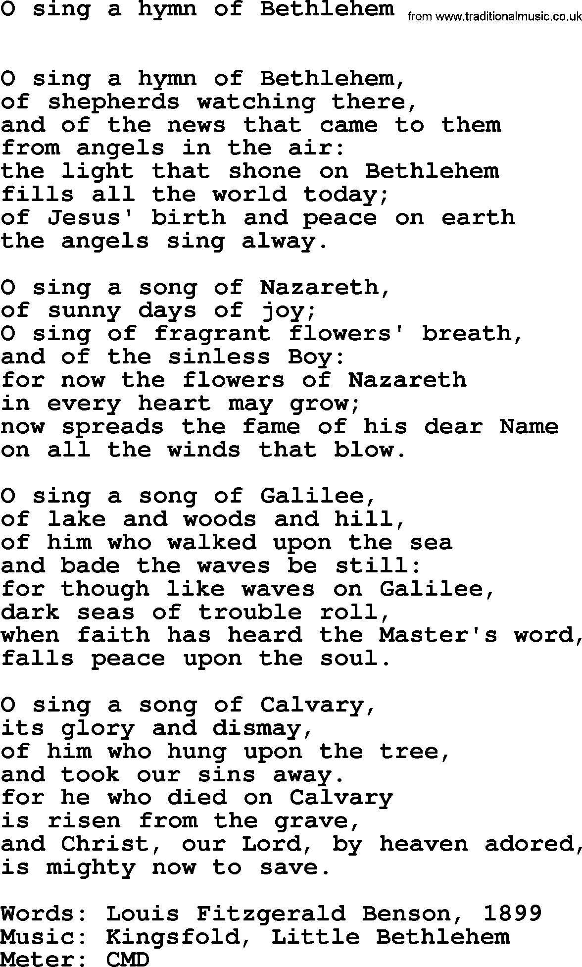 Hymns Ancient and Modern Hymn: O Sing A Hymn Of Bethlehem, lyrics with midi music