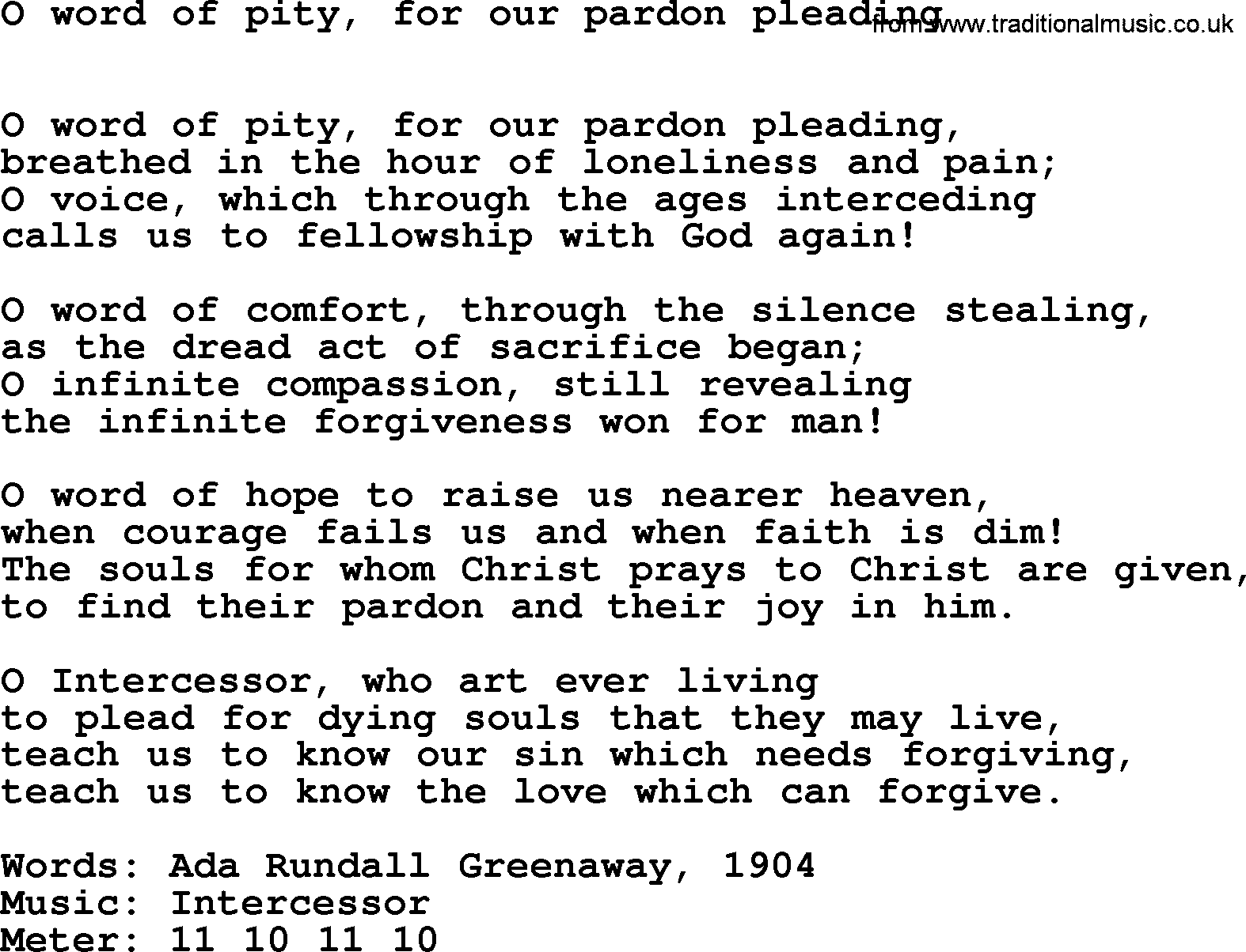 Hymns Ancient and Modern Hymn: O Word Of Pity, For Our Pardon Pleading, lyrics with midi music