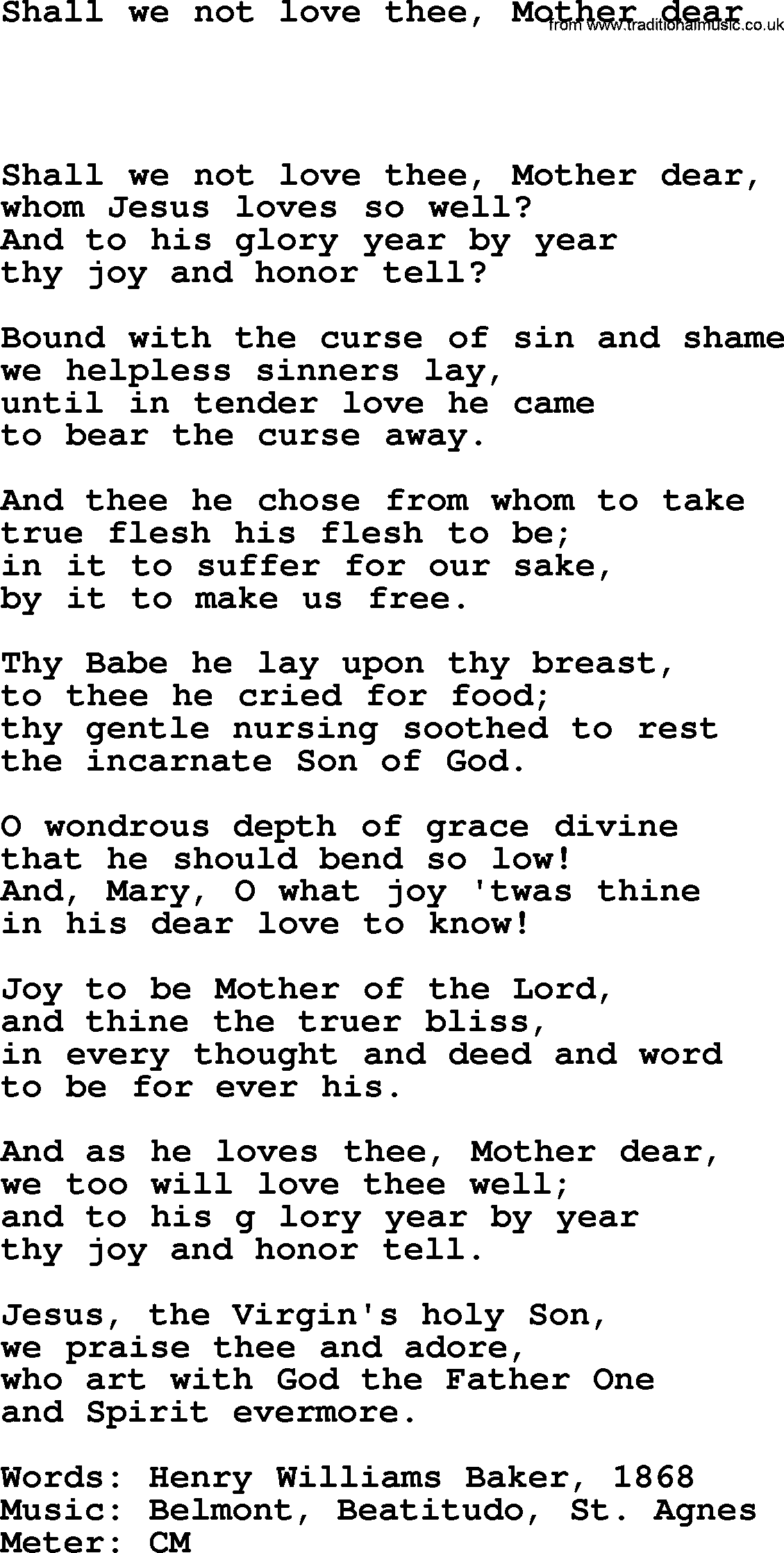 Hymns Ancient and Modern Hymn: Shall We Not Love Thee, Mother Dear, lyrics with midi music