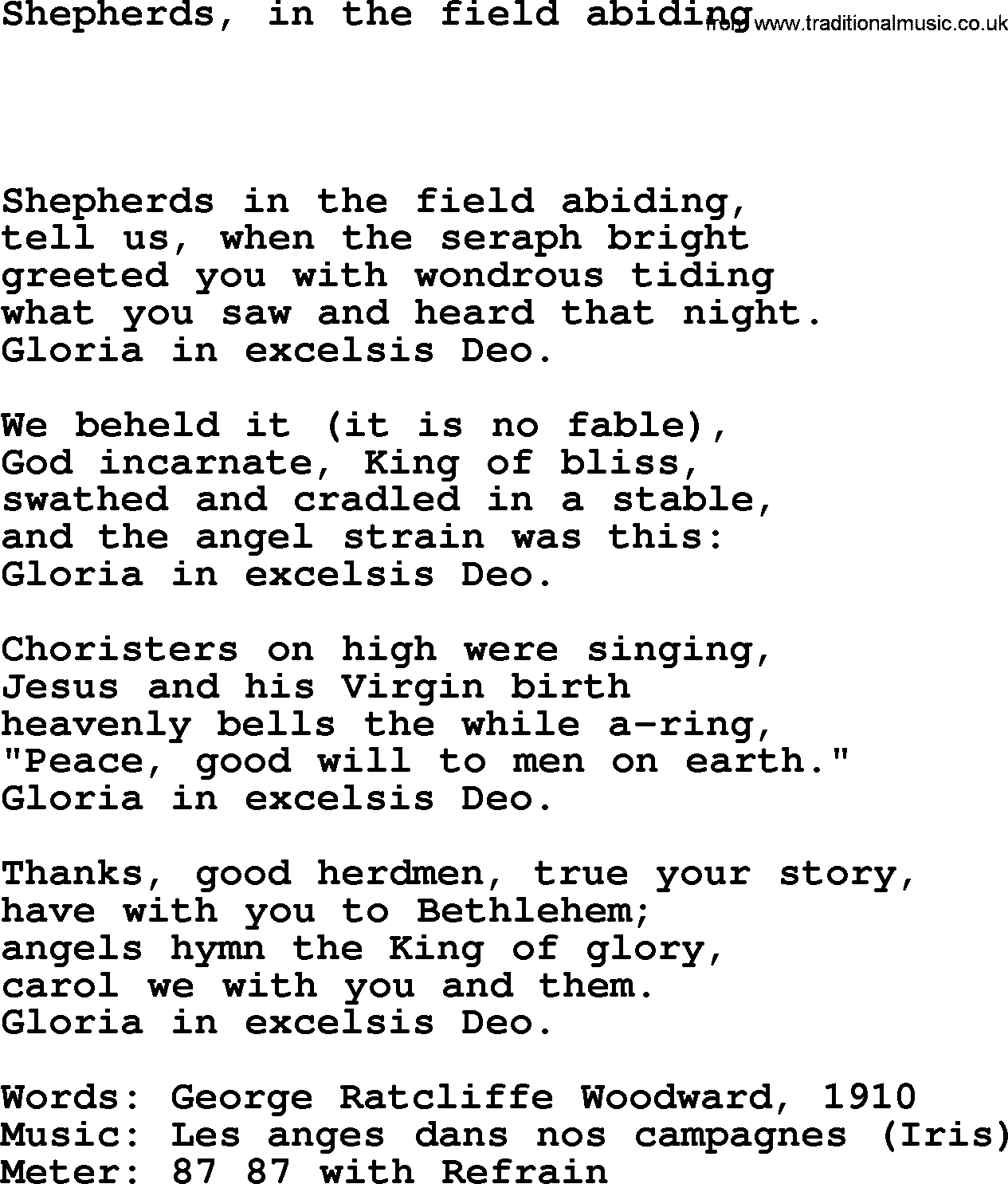Hymns Ancient and Modern Hymn: Shepherds, In The Field Abiding, lyrics with midi music