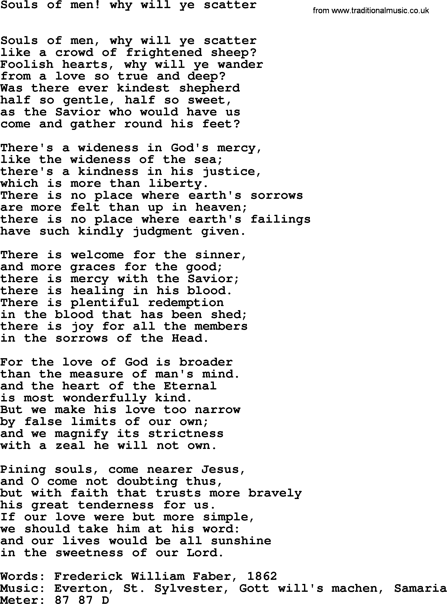 Hymns Ancient and Modern Hymn: Souls Of Men! Why Will Ye Scatter, lyrics with midi music