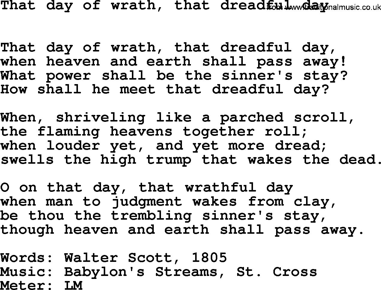 Hymns Ancient and Modern Hymn: That Day Of Wrath, That Dreadful Day, lyrics with midi music