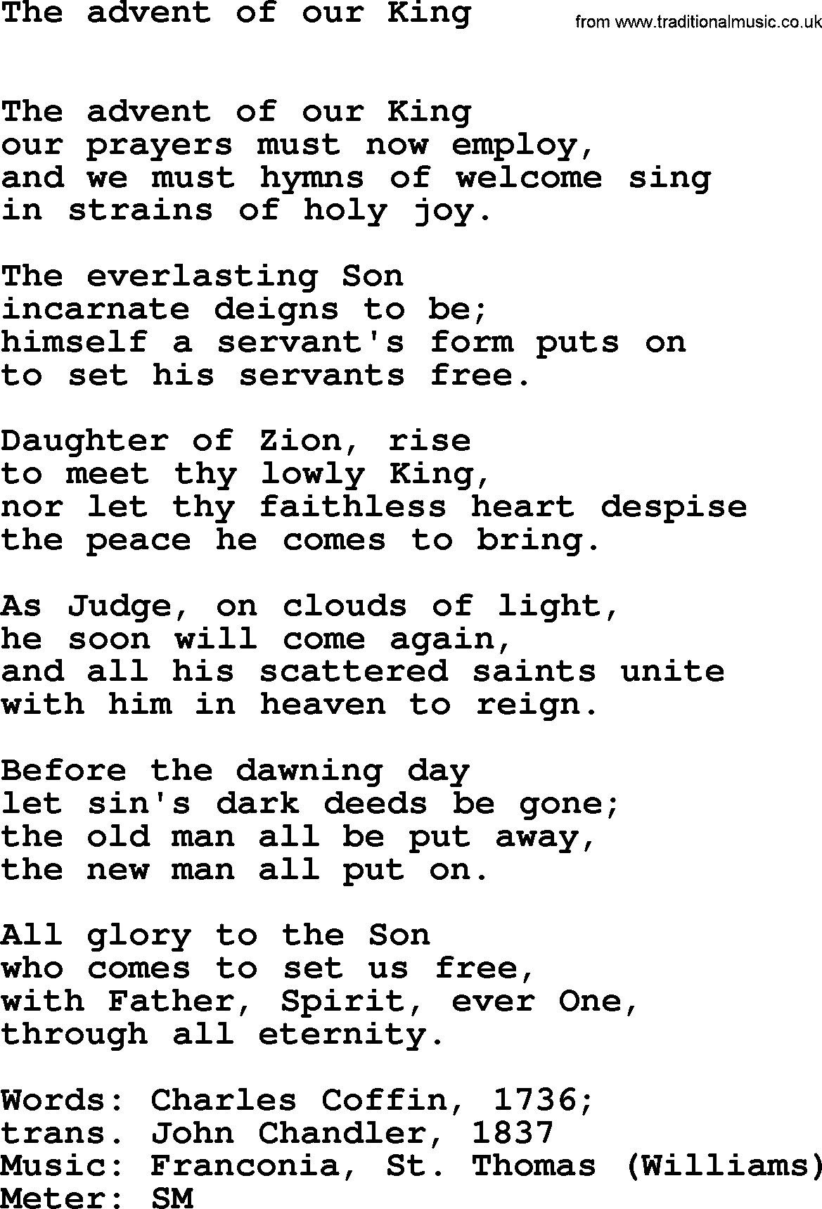 Hymns Ancient and Modern Hymn: The Advent Of Our King, lyrics with midi music
