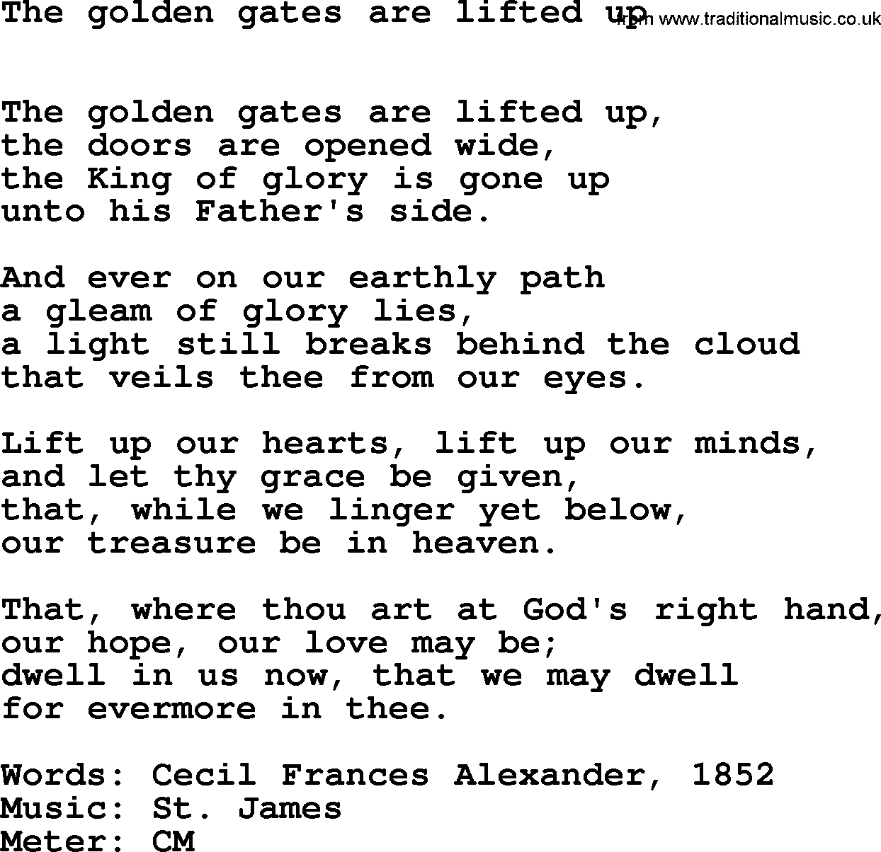 Hymns Ancient and Modern Hymn: The Golden Gates Are Lifted Up, lyrics with midi music