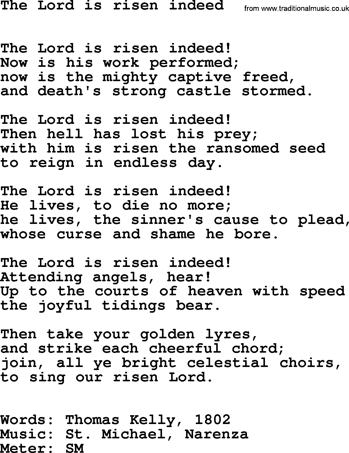 Hymns Ancient and Modern Hymn: The Lord Is Risen Indeed, lyrics with midi music
