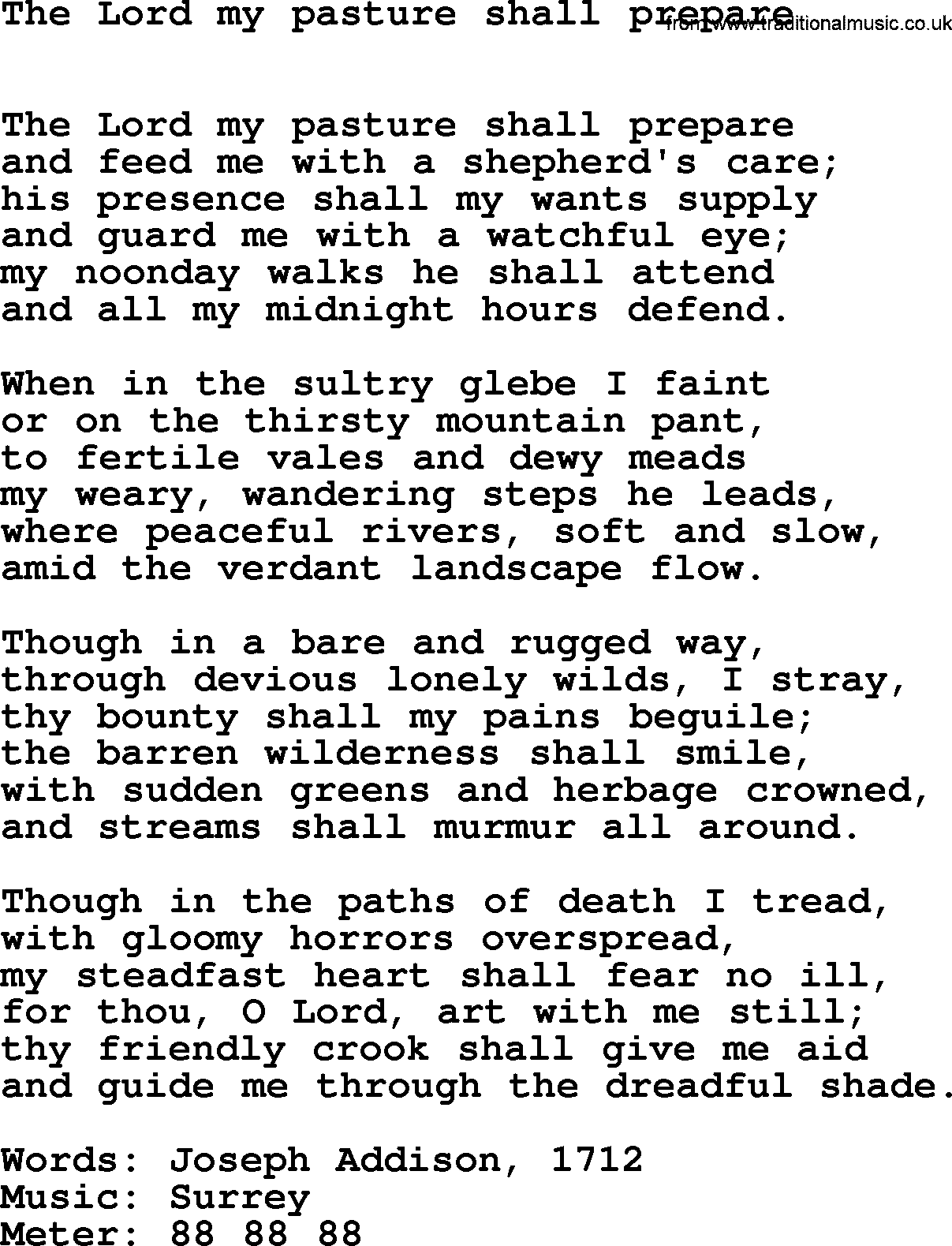 Hymns Ancient and Modern Hymn: The Lord My Pasture Shall Prepare, lyrics with midi music