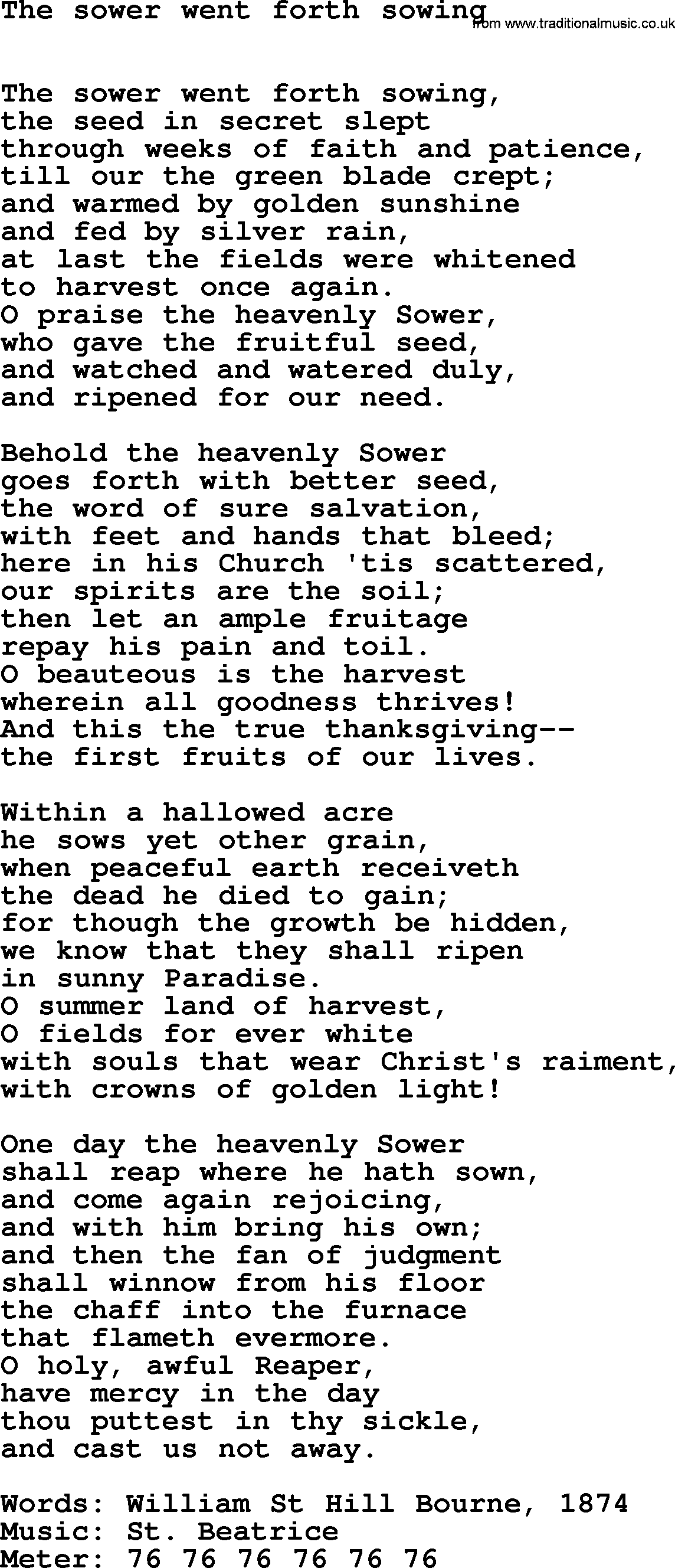 Hymns Ancient and Modern Hymn: The Sower Went Forth Sowing, lyrics with midi music