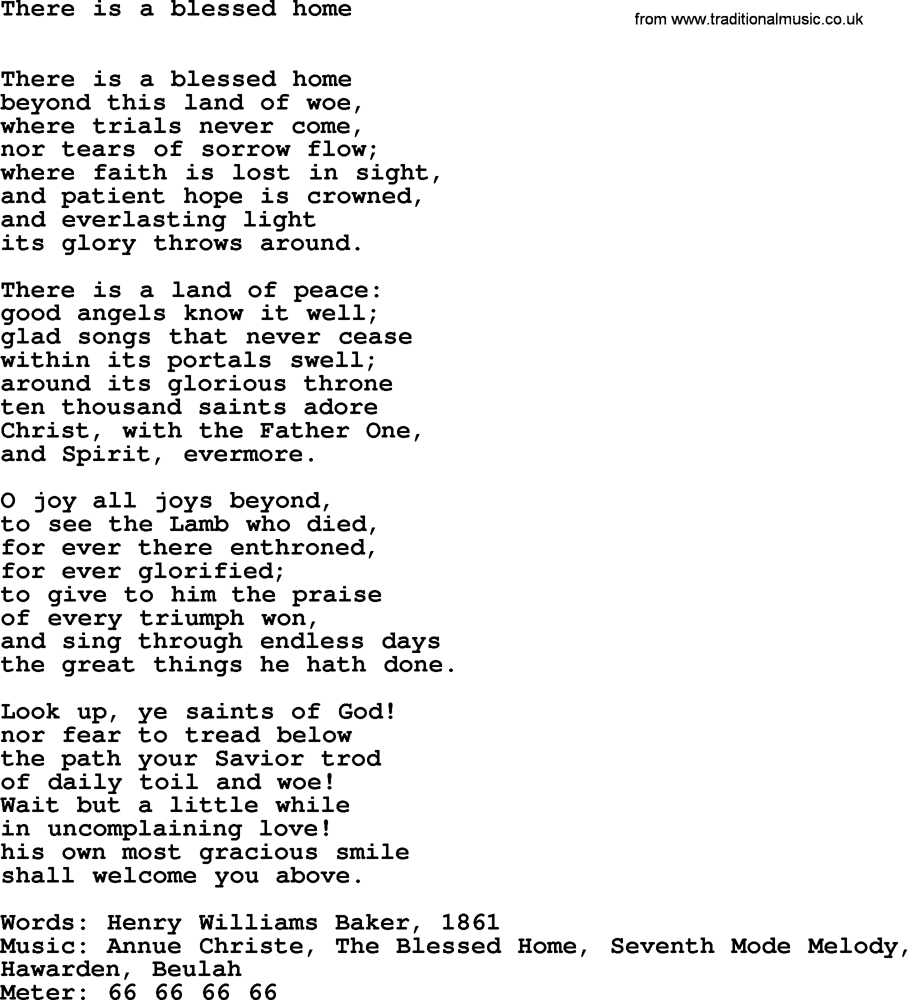 Hymns Ancient and Modern Hymn: There Is A Blessed Home, lyrics with midi music