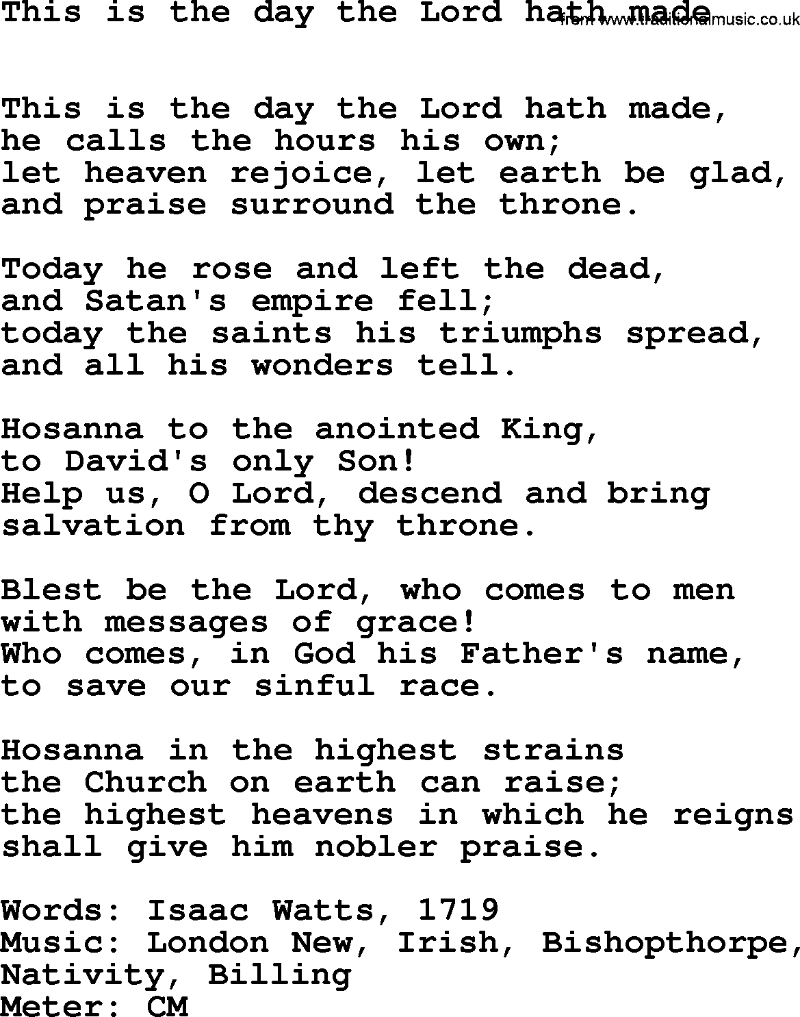 Hymns Ancient and Modern Hymn: This Is The Day The Lord Hath Made, lyrics with midi music