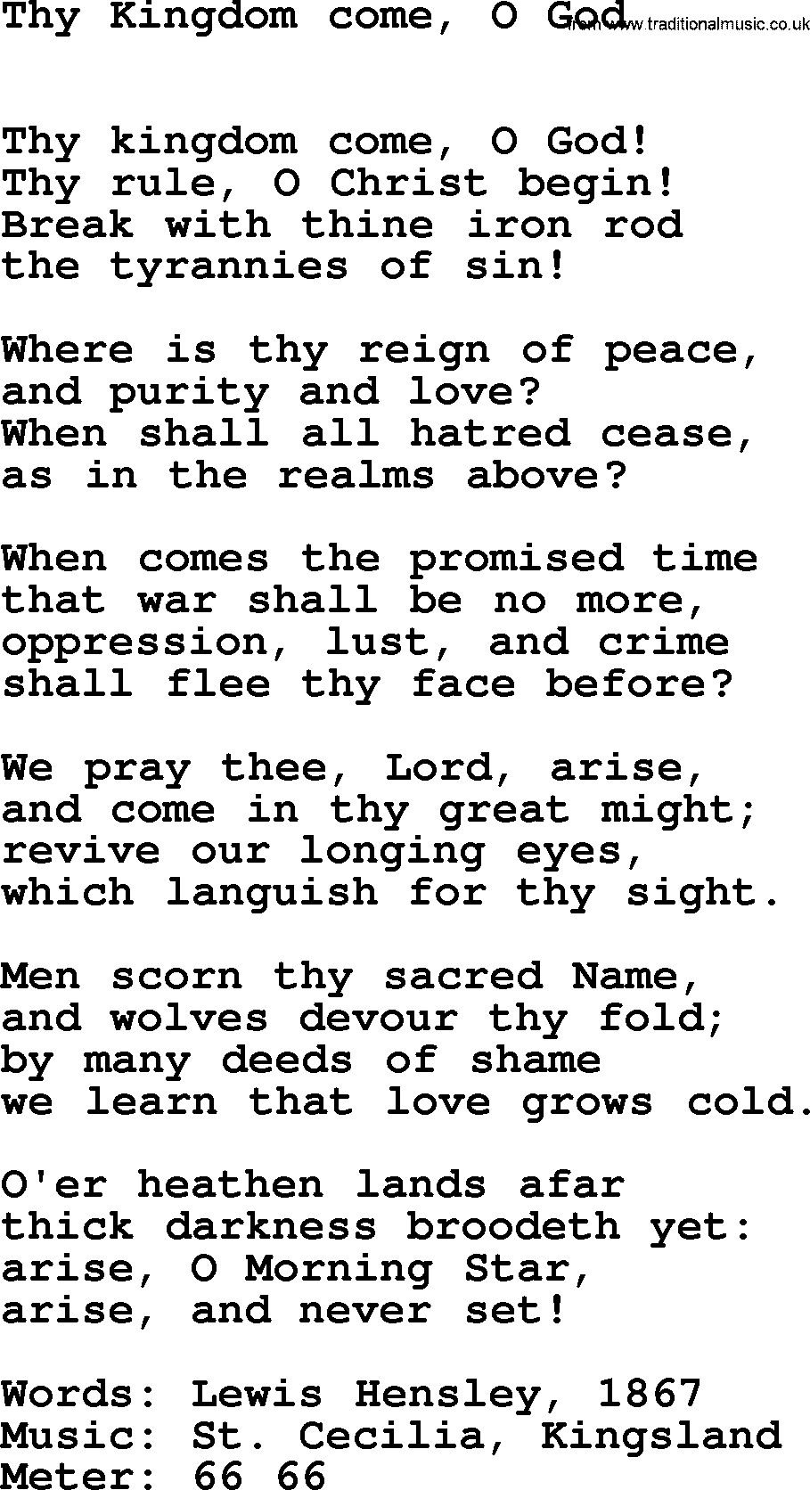 Hymns Ancient and Modern Hymn: Thy Kingdom Come, O God, lyrics with midi music