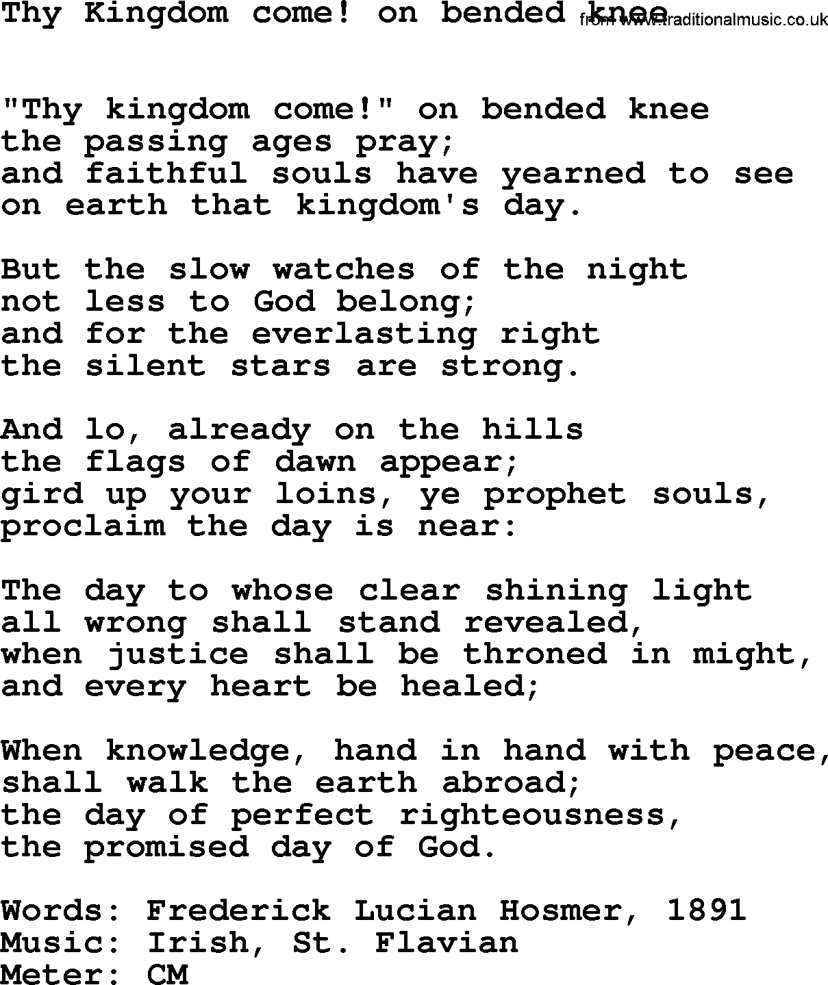 Hymns Ancient and Modern Hymn: Thy Kingdom Come! On Bended Knee, lyrics with midi music