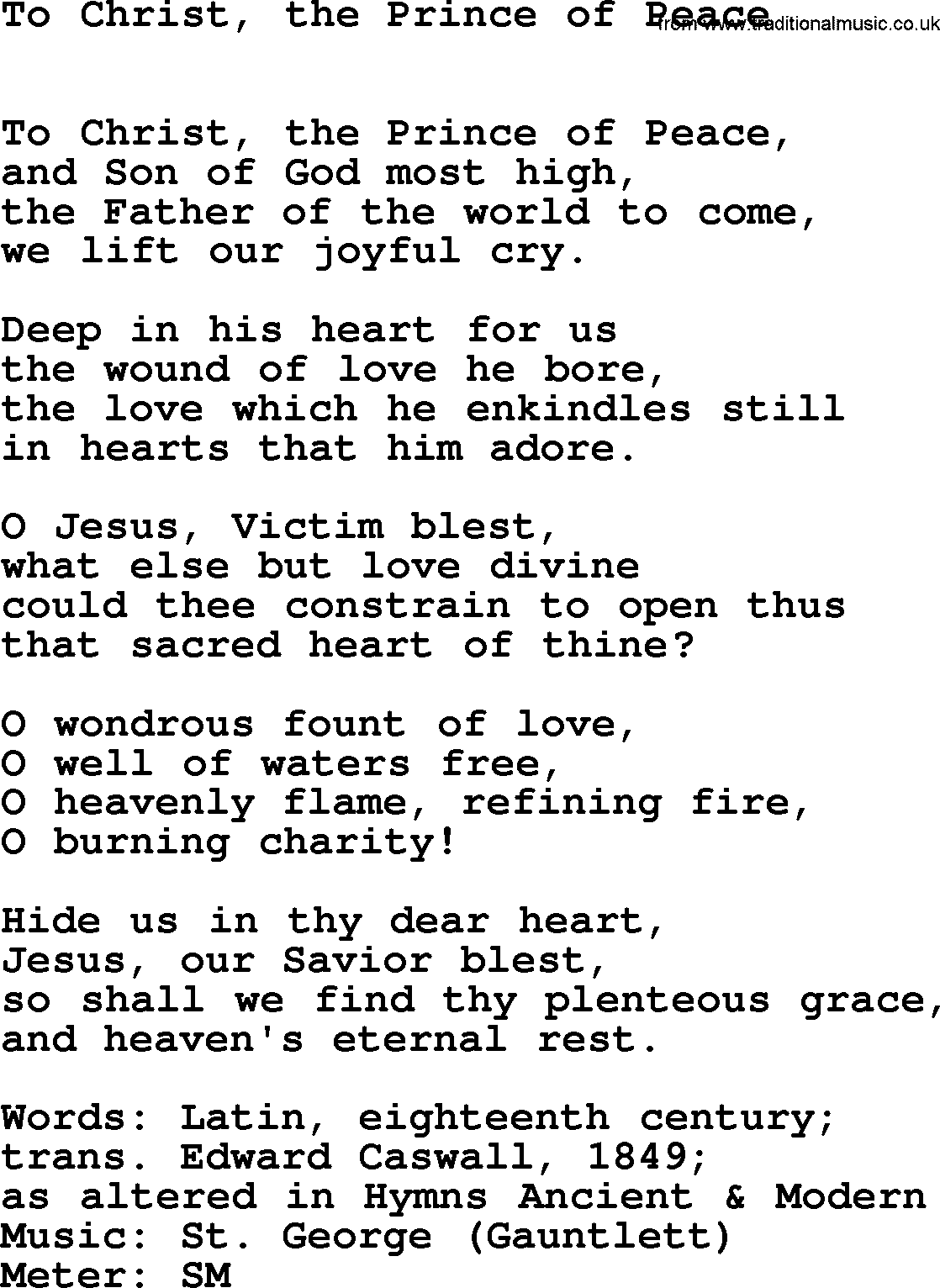 Hymns Ancient and Modern Hymn: To Christ, The Prince Of Peace, lyrics with midi music