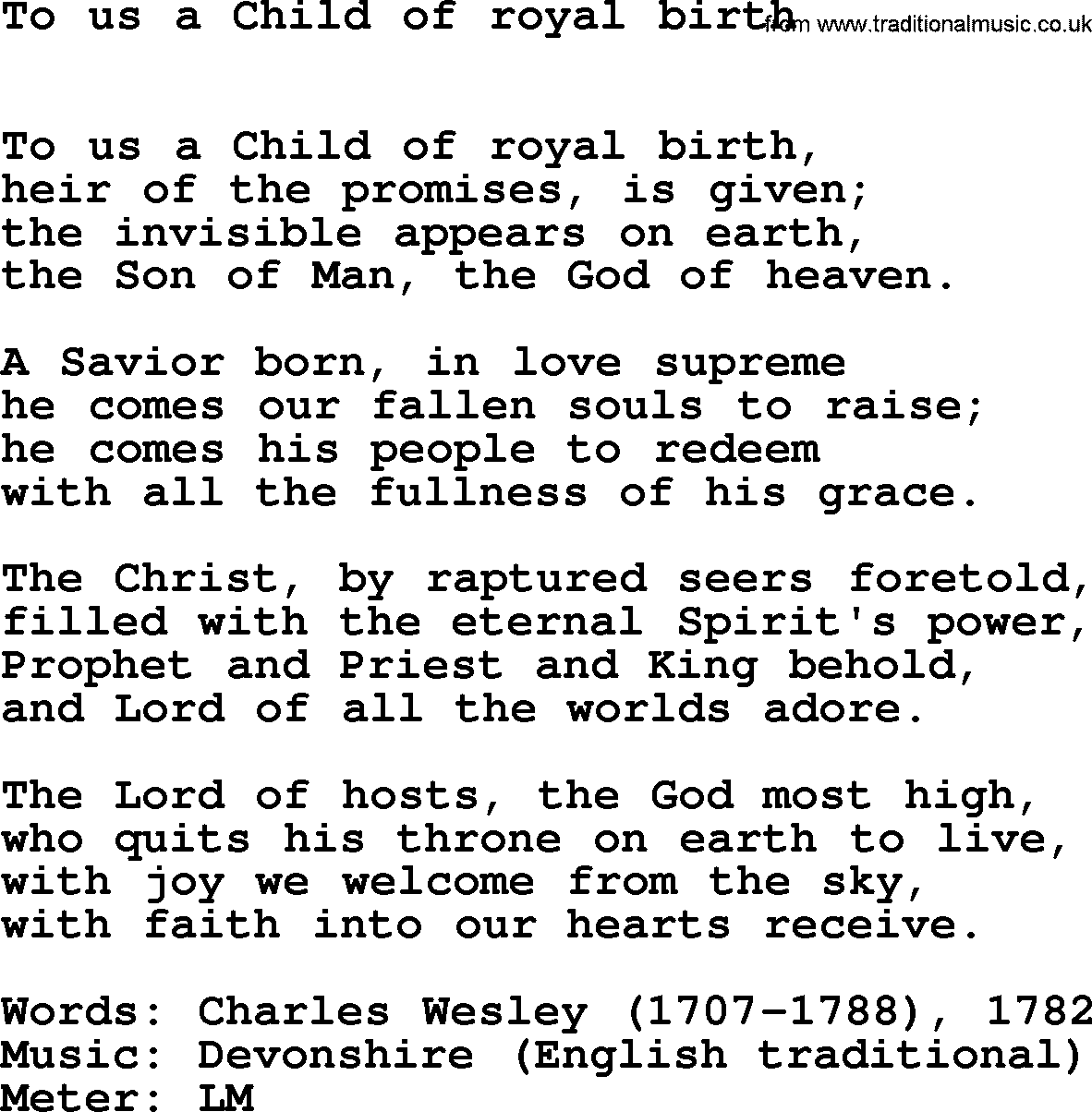 Hymns Ancient and Modern Hymn: To Us A Child Of Royal Birth, lyrics with midi music