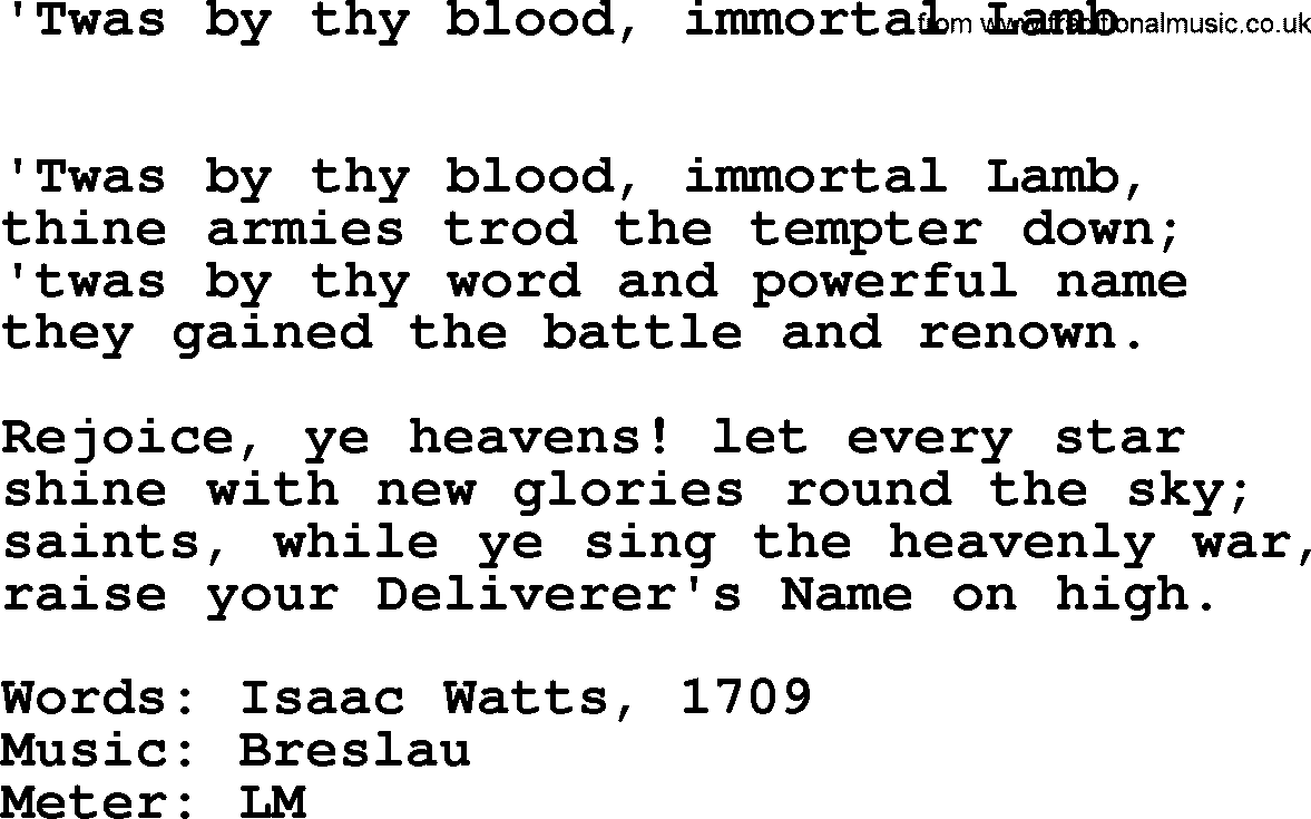 Hymns Ancient and Modern Hymn: Twas By Thy Blood, Immortal Lamb, lyrics with midi music