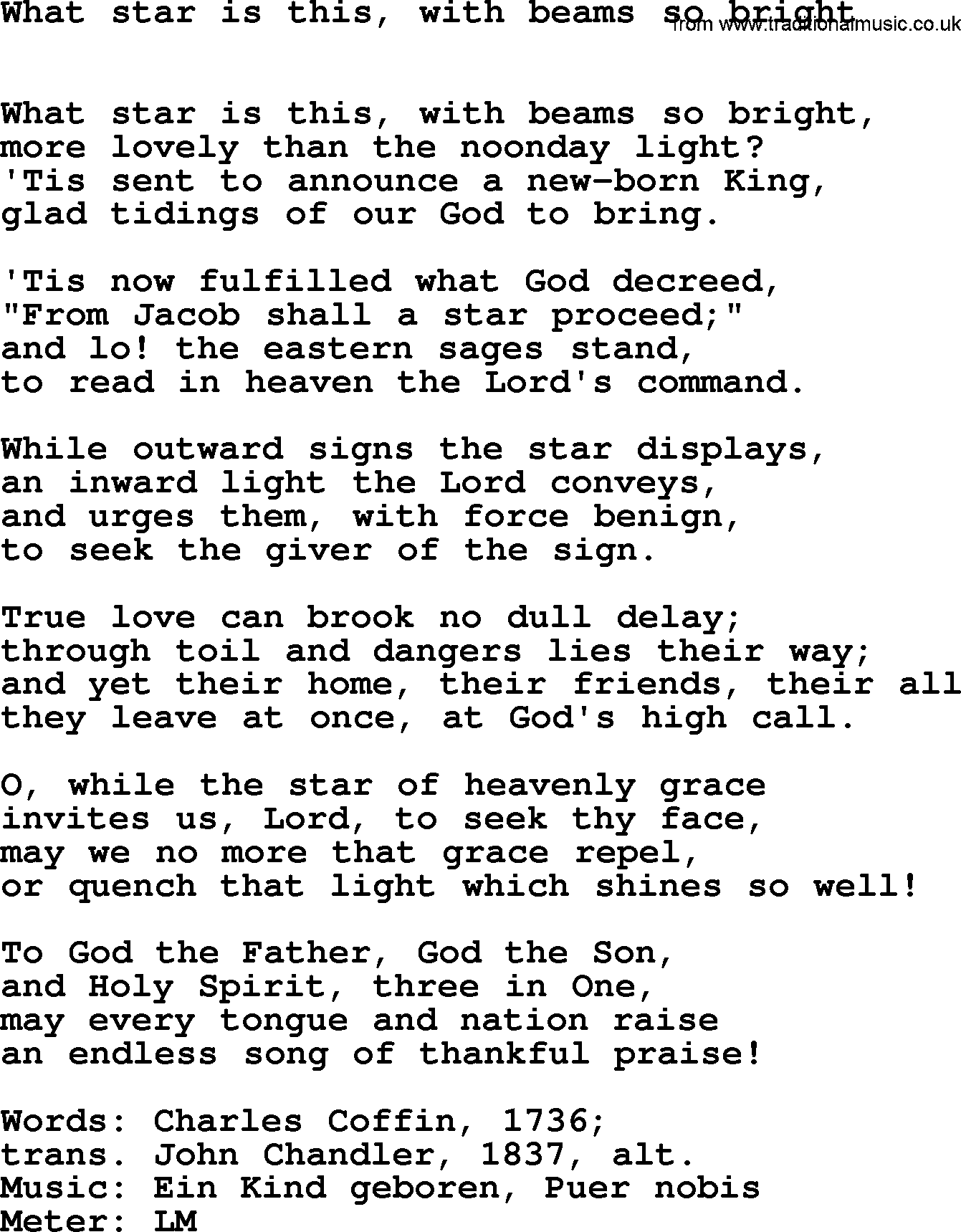 Hymns Ancient and Modern Hymn: What Star Is This, With Beams So Bright, lyrics with midi music