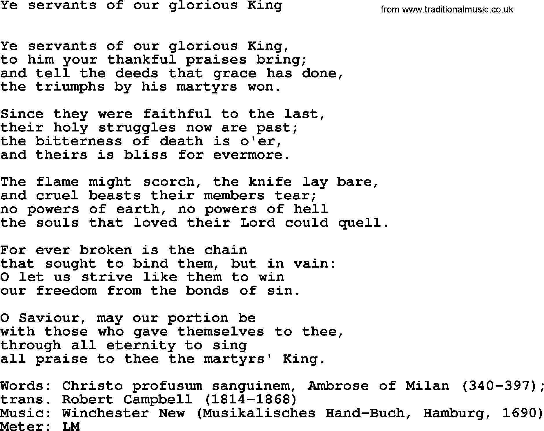 Hymns Ancient and Modern Hymn: Ye Servants Of Our Glorious King, lyrics with midi music