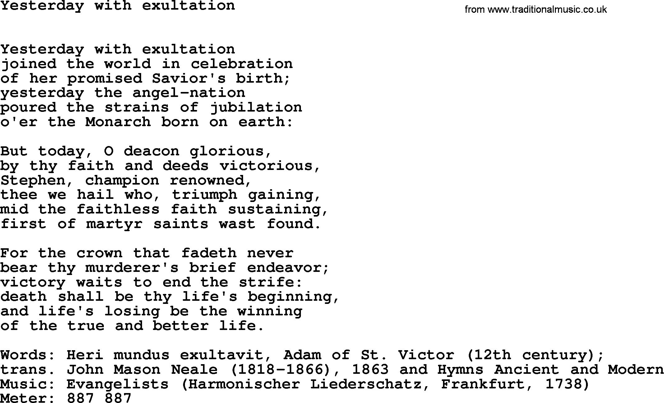 Hymns Ancient and Modern Hymn: Yesterday With Exultation, lyrics with midi music