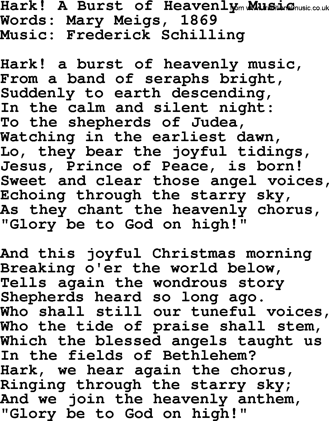 Hymns about Angels, Hymn: Hark! A Burst Of Heavenly Music.txt lyrics with PDF