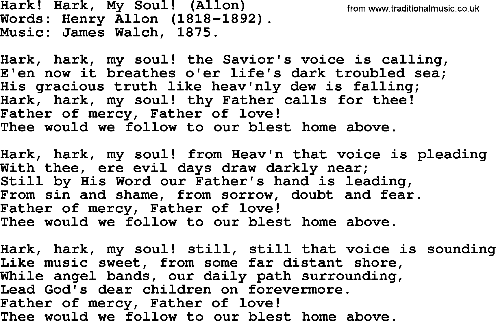 Hymns about Angels, Hymn: Hark! Hark, My Soul! (allon).txt lyrics with PDF