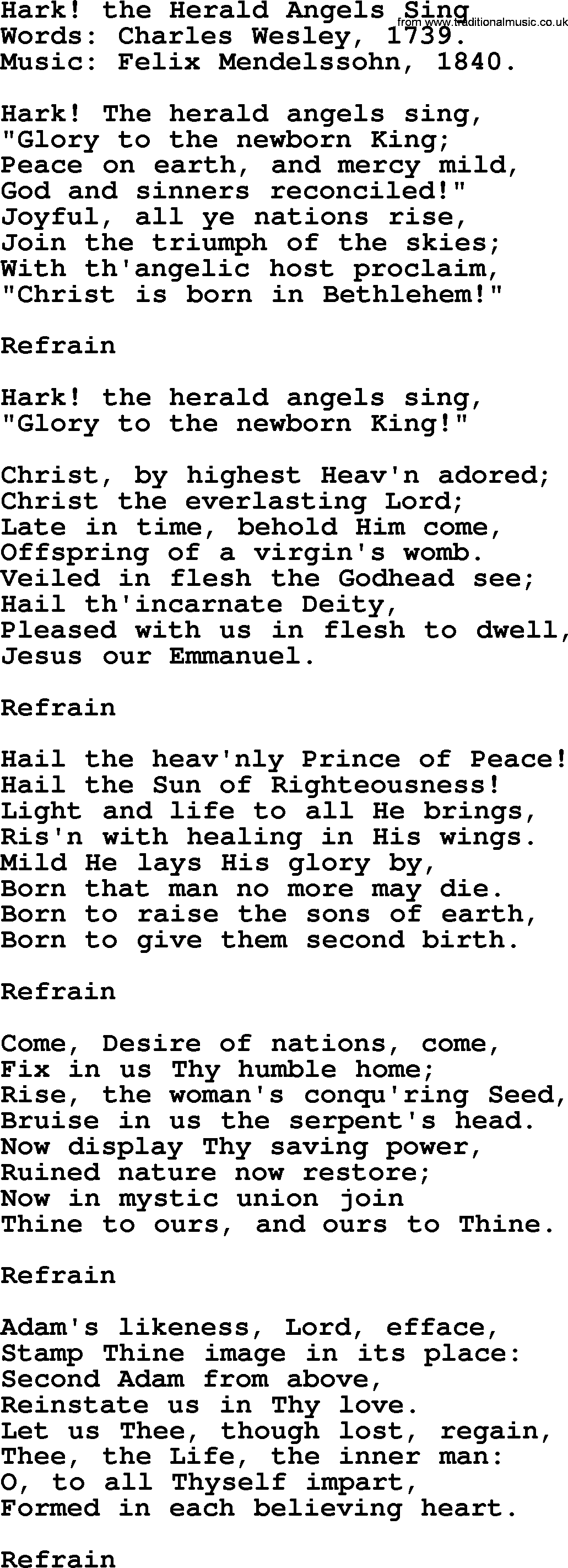 Hymns about Angels, Hymn: Hark! The Herald Angels Sing.txt lyrics with PDF