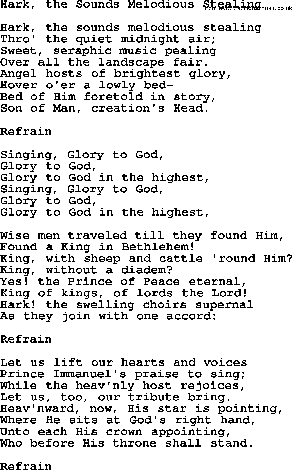 Hymns about Angels, Hymn: Hark, The Sounds Melodious Stealing.txt lyrics with PDF