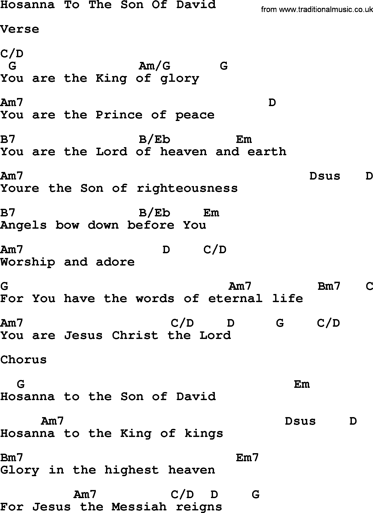 Hymns About Angels Song Hosanna To The Son Of David Complete Lyrics Chords And Pdf