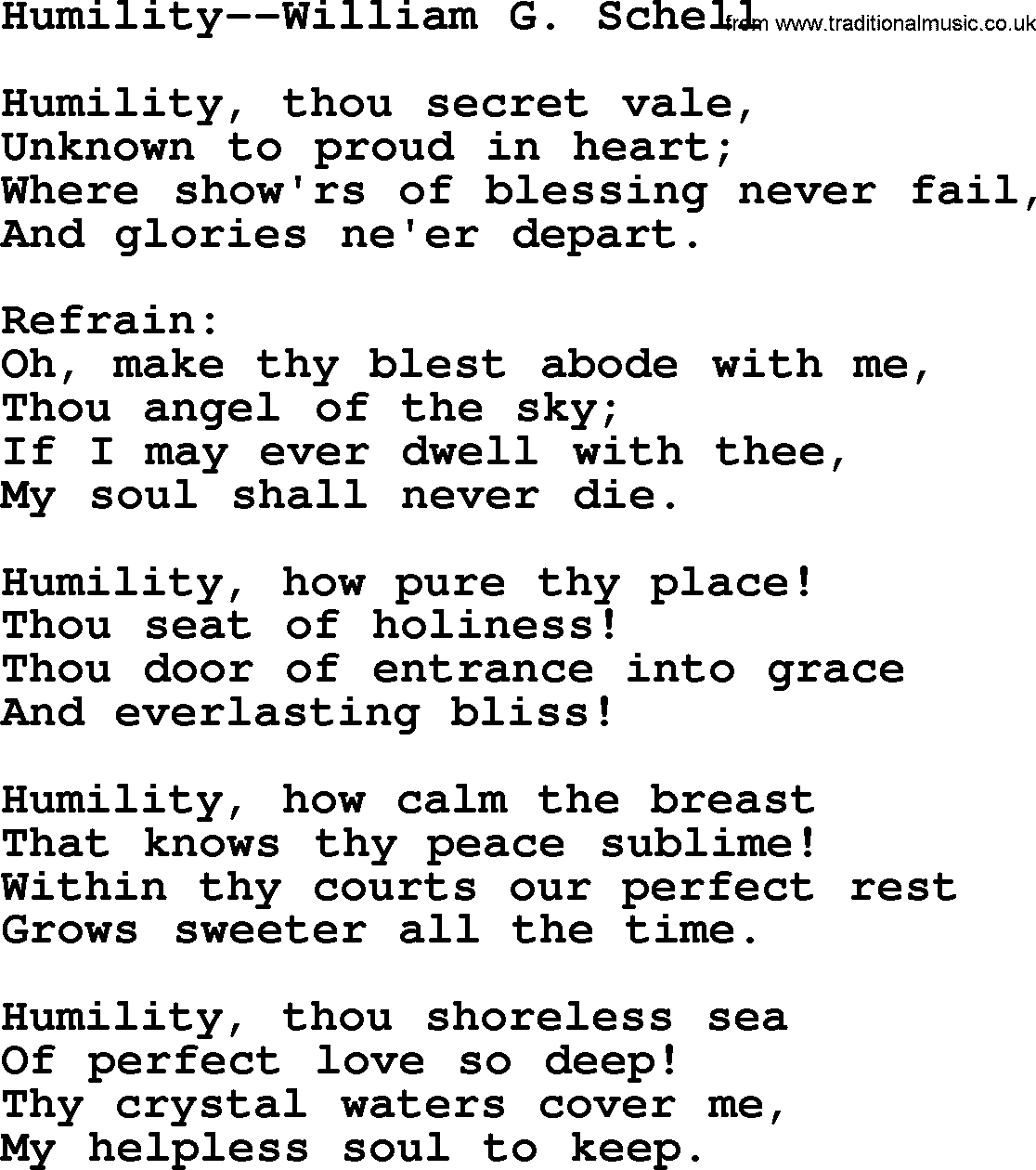 Hymns about Angels, Hymn: Humility--william G. Schell.txt lyrics with PDF