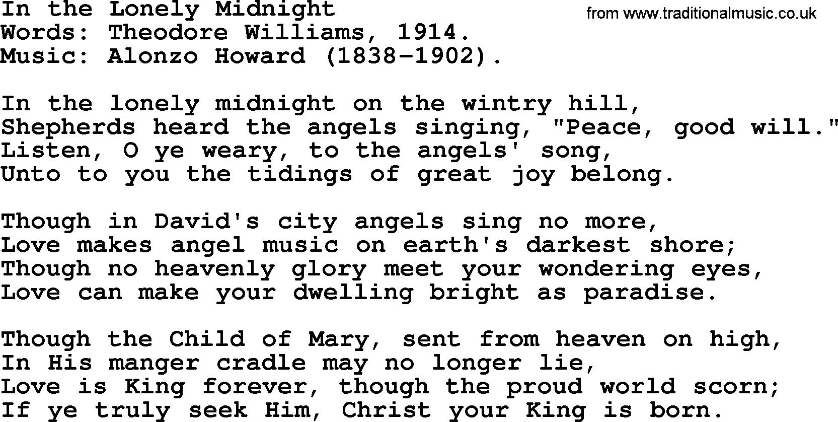 Hymns about Angels, Hymn: In The Lonely Midnight.txt lyrics with PDF