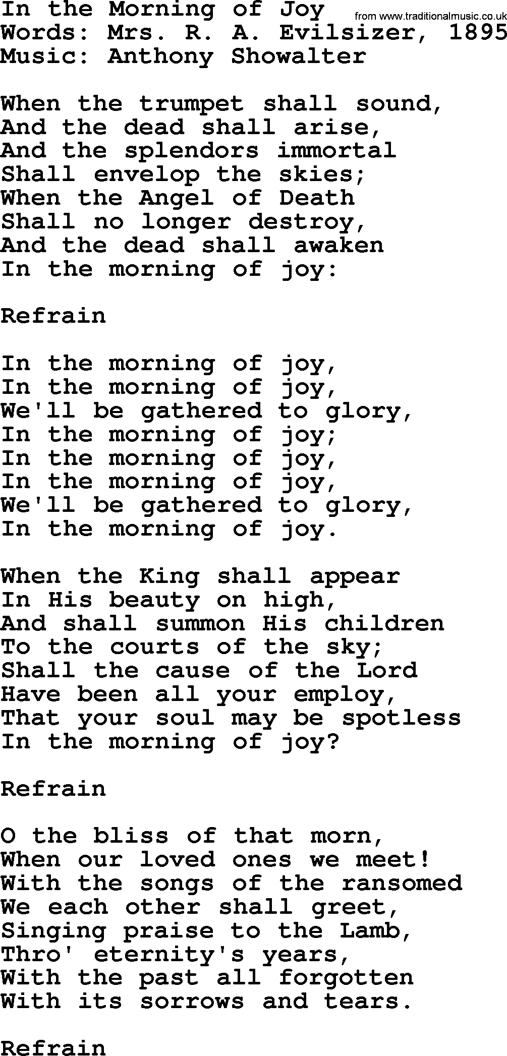 Hymns about Angels, Hymn: In The Morning Of Joy.txt lyrics with PDF
